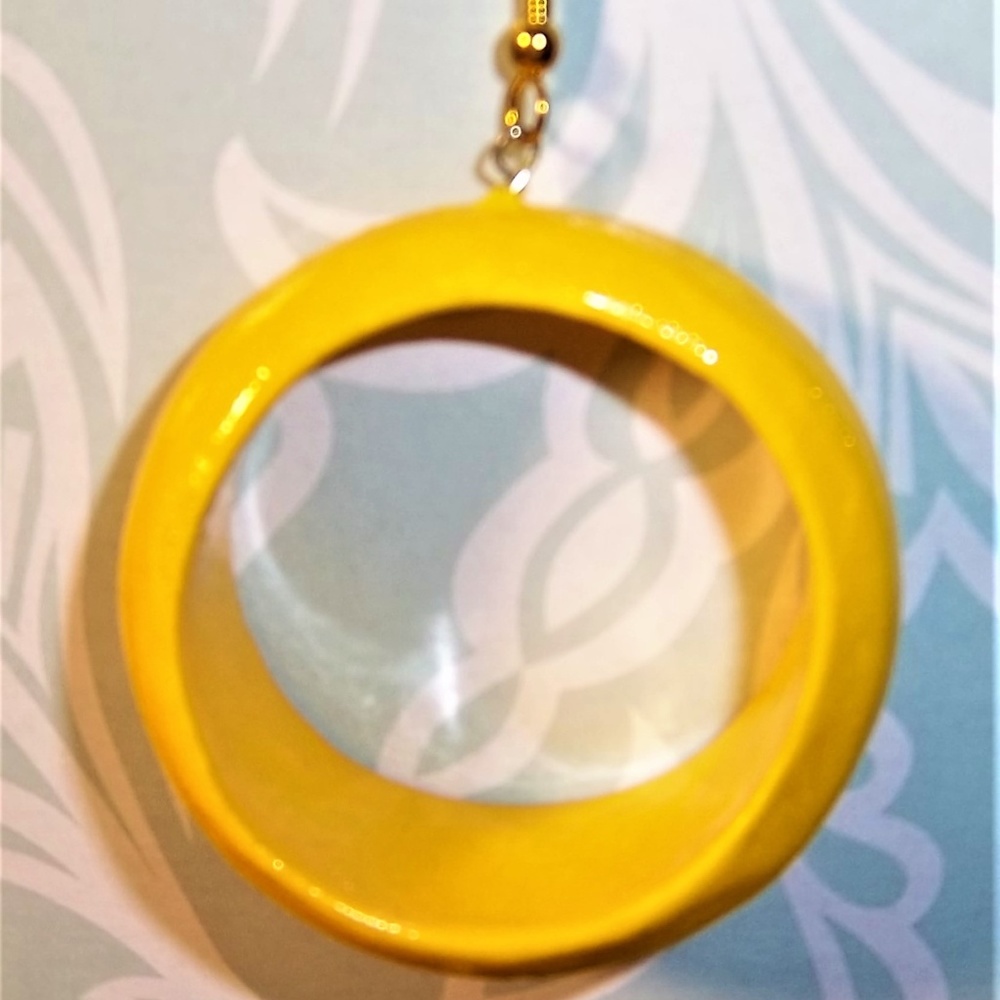 Large Thick Bright Yellow 80's BOHO Wooden Hoop Earrings